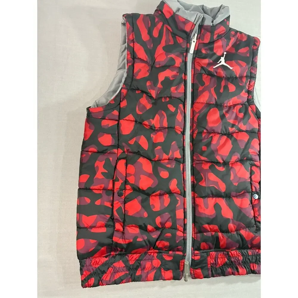 Jordan Reversible Puffer Vest Men's Small Red Gray Camo Full Zip (See Descr)